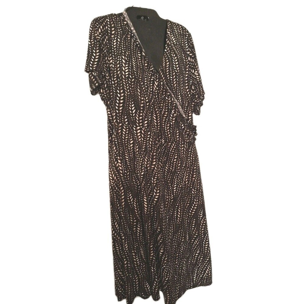 Cato Dress Faux Wrap Surplice Size 22W Black Brown Flare Cap Sleeve A Line Y2K